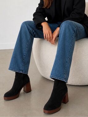 Ana Palma - new women’s black suede leather heeled boots platform bootie 9.5 /10